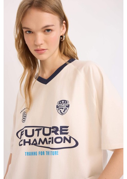 Coool Oversize Geniş Kalıp V Yaka Sırt Baskılı Kısa Kollu Tişört E4621AX25SM indirimleri