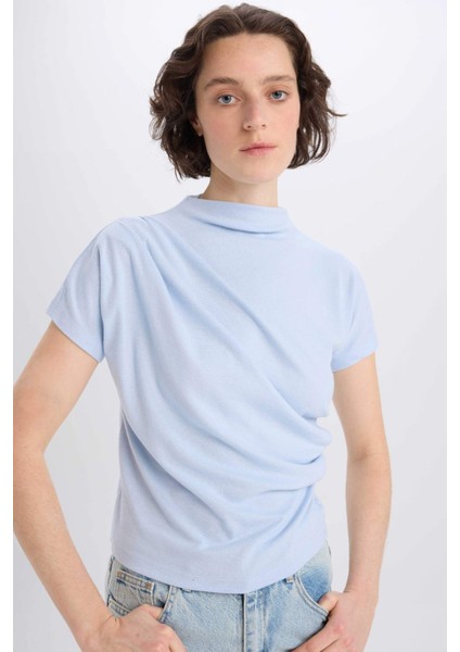 Slim Fit Dar Kesim Bisiklet Yaka Basic Düz Ribana Kısa Kollu Tişört E5905AX25SP