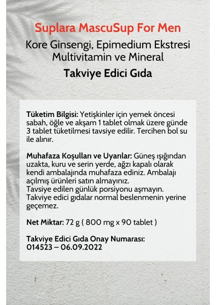 Mascusup For Men Multivitamin ve Mineral Takviye Edici Gıda