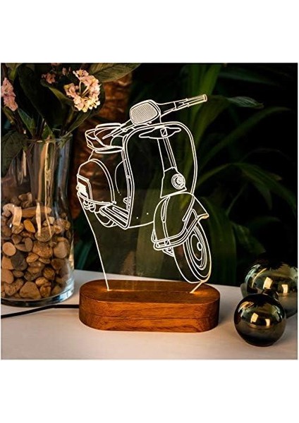 Scooter Motosiklet 3D LED Masa Lambası - USB Bağlantılı Sarı Işık