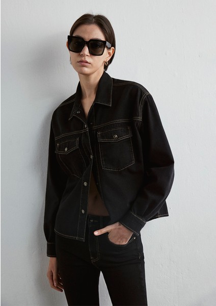 Lizzie Gold Denim Siyah Jean Gömlek 1210785-87787