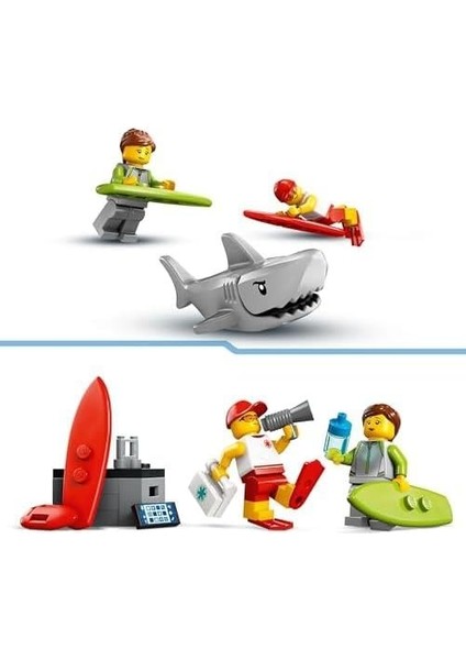 City Cankurtaran Kamyoneti 60453-6 Yaş ve Üzeri Çocuklar Için 2 Minifigür ve Köpek Balığı Figürü Içeren Yaratıcı Oyuncak Yapım Seti, Doğum Günü Hediyesi (214 Parça)