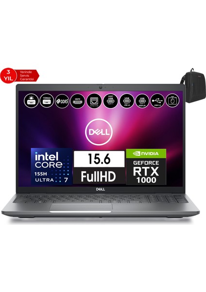 Precısıon M3591 Intel Ultra 7-155H Vpro 48GB 256GB SSD RTX1000 6gb 15.6" W11PRO Taşınabilir Iş Istasyonu XCTOP3591EMEAVP205+ZETTAÇANTA