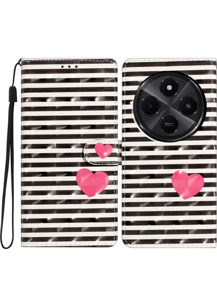Xiaomi Redmi Için A4 5G Kılıf Pu Deri Cüzdan Telefon Kapağı 3D Desen Baskı-Çizgili-Kalp (Yurt Dışından)