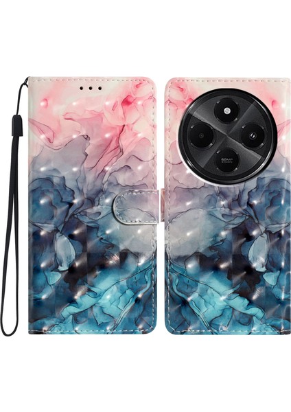 Xiaomi Redmi Için A4 5G Kılıf Pu Deri Cüzdan Telefon Kapağı 3D Desen Baskı-Pembe Mavi Mermer (Yurt Dışından)