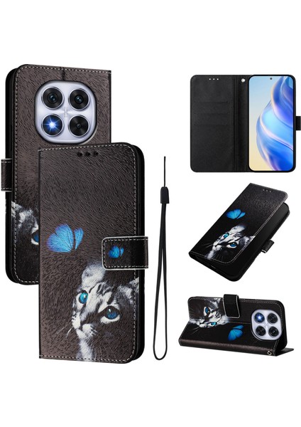 Xiaomi Redmi Note 14 Pro+ 5G-Xiaomi Redmi Note 14 Pro 4G-Xiaomi Redmi Note 14 Pro 5G Kılıf Desen Baskı Cüzdan Telefon Kılıfı Kayışlı- Ve Kedi (Yurt Dışından)