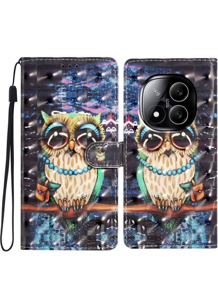 Xiaomi Redmi Note 14 Pro 5G Kılıf Pu Deri Cüzdan Telefon Kapağı 3D Desen Baskı-Baykuş (Yurt Dışından)
