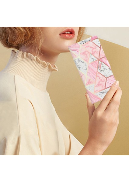 Xiaomi Redmi Için A4 5G Cüzdan Kılıf Pu Deri Desen Baskı Telefon Kılıfı Askı-Pembe Mermer (Yurt Dışından)