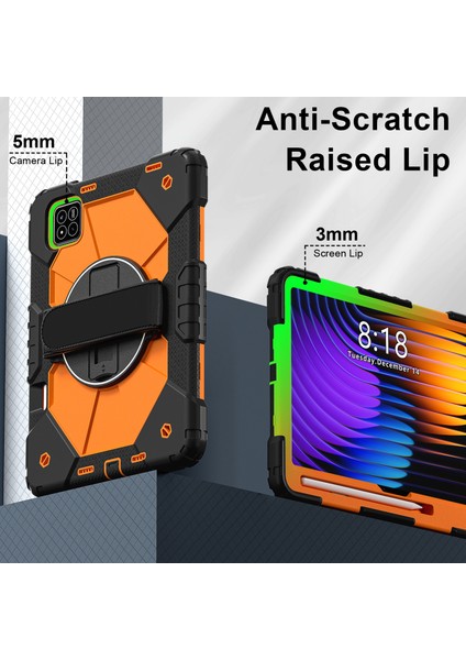 Xiaomi Pad 7 Pro / Pad 7 Kılıf Silikon+Pc Tablet Kılıfı, Kullanışlı Kayış-Siyah / Turuncu (Yurt Dışından)