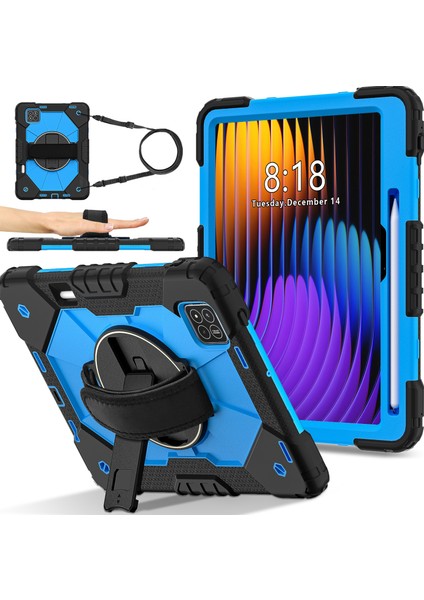 Xiaomi Pad 7 Pro - Pad 7 Kılıf Silikon+Pc Tablet Kılıfı, Kullanışlı Kayış-Siyah - Mavi (Yurt Dışından)