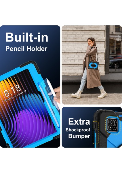 Xiaomi Pad 7 Pro - Pad 7 Kılıf Silikon+Pc Tablet Kılıfı, Kullanışlı Kayış-Siyah - Mavi (Yurt Dışından) fiyatları