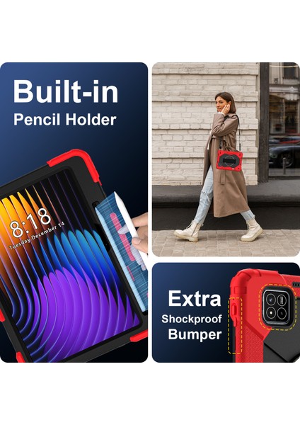 Xiaomi Pad 7 Pro - Pad 7 Kılıf Silikon+Pc Tablet Kılıfı, Kullanışlı Kayış-Kırmızı - Siyah (Yurt Dışından) fiyatları