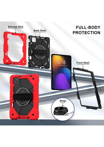 Xiaomi Pad 7 Pro - Pad 7 Kılıf Silikon+Pc Tablet Kılıfı, Kullanışlı Kayış-Kırmızı - Siyah (Yurt Dışından) modelleri