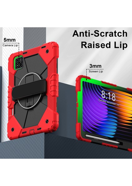 Xiaomi Pad 7 Pro - Pad 7 Kılıf Silikon+Pc Tablet Kılıfı, Kullanışlı Kayış-Kırmızı - Siyah (Yurt Dışından) fırsatları