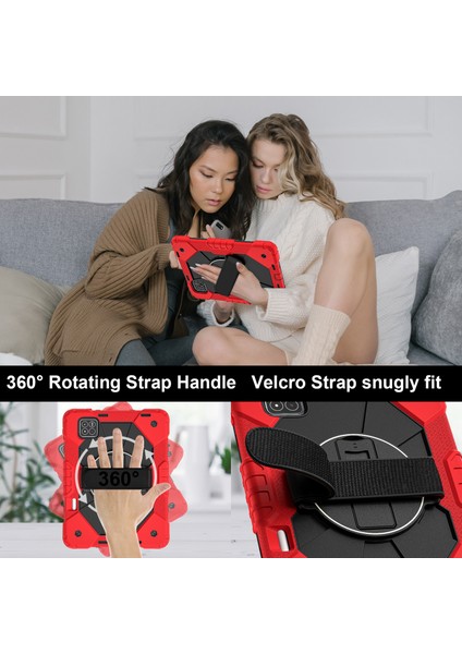 Xiaomi Pad 7 Pro - Pad 7 Kılıf Silikon+Pc Tablet Kılıfı, Kullanışlı Kayış-Kırmızı - Siyah (Yurt Dışından) indirimleri