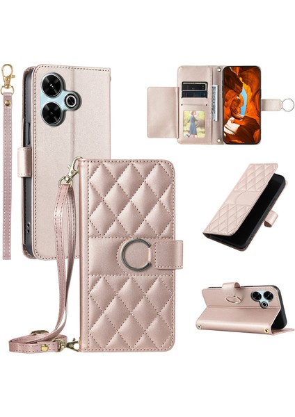 Xiaomi Redmi 13 5G-4G-Poco M6 Plus 5G-Poco M6 4G-Redmi Note 13R 5G Eşkenar Dörtgen Mobil Kapak-Gül Altın Için Crossbody (Yurt Dışından)