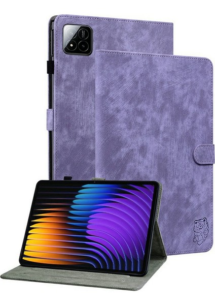 Xiaomi Pad 7 Pro - Pad 7 Kılıfları Için Kaplan Baskısı Çizilmez Pu Deri Tablet Kapağı-Mor (Yurt Dışından)