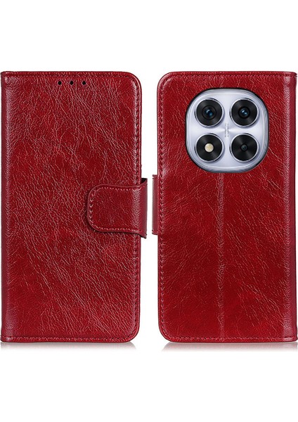 Xiaomi Redmi Note 14 Pro 5G Kılıf Nappa Dokulu Bölünmüş Deri Cüzdan Telefon Kapağı-Kırmızı (Yurt Dışından)
