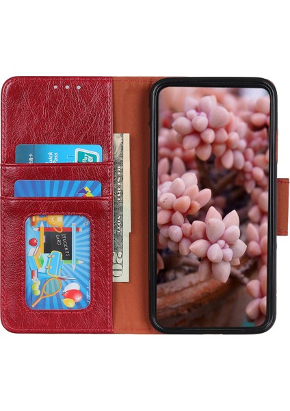 Xiaomi Redmi Note 14 Pro 5G Kılıf Nappa Dokulu Bölünmüş Deri Cüzdan Telefon Kapağı-Kırmızı (Yurt Dışından)