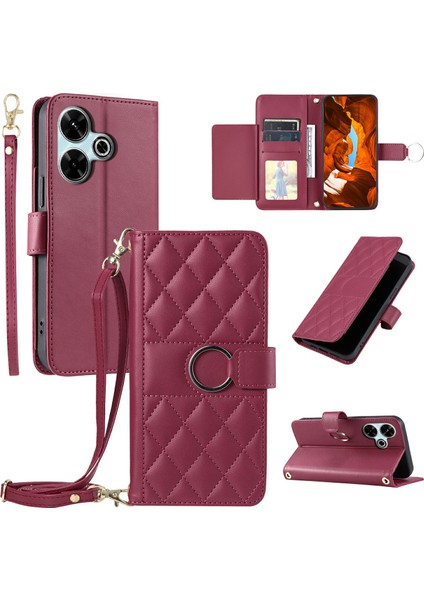 Xiaomi Redmi 13 5G-4G-Poco M6 Plus 5G-Poco M6 4G-Redmi Note 13R 5G Eşkenar Dörtgen Mobil Kapak-Kırmızı Için Crossbody (Yurt Dışından)