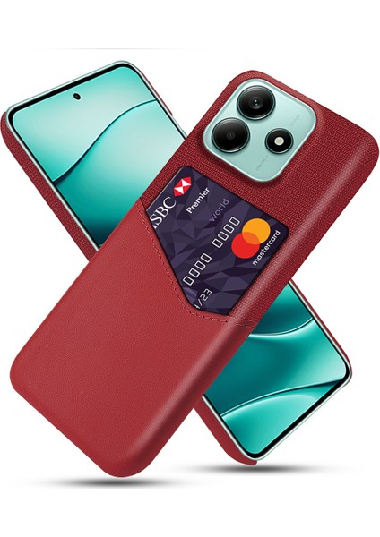 Xiaomi Redmi Note 14 5G Kılıf Pu Deri Kumaş Doku Sert Pc Telefon Kapağı Kart Tutucu-Kırmızı Için (Yurt Dışından)