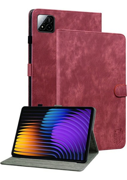 Xiaomi Pad 7 Pro - Pad 7 Kılıfları Için Kaplan Baskısı Çizilmez Pu Deri Tablet Kapağı-Kırmızı (Yurt Dışından)