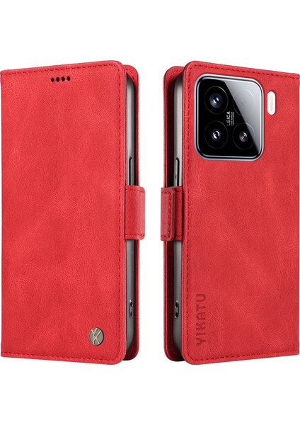 Xiaomi 15 Kılıf Için Pu Deri Cüzdan Telefon Kapağı Cilt Dokunmatik Duygu-Kırmızı (Yurt Dışından)