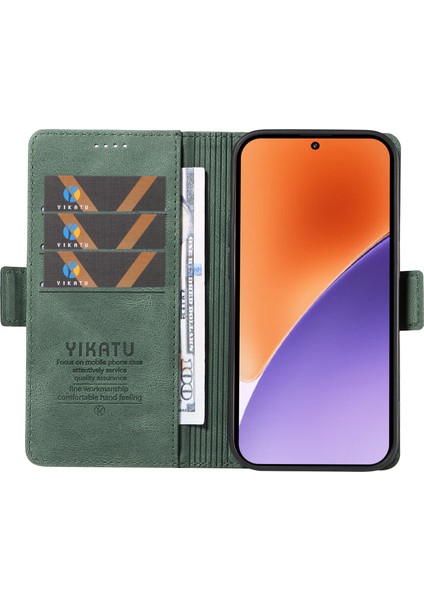 Xiaomi 15 Kılıf Için Pu Deri Cüzdan Telefon Kapağı Cilt Dokunmatik Duygu-Yeşil (Yurt Dışından)