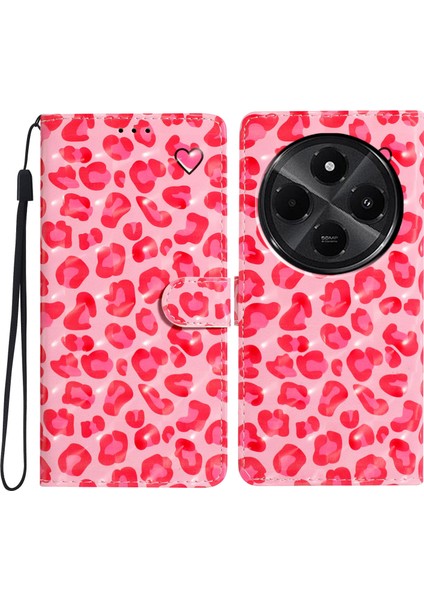 Xiaomi Redmi Için A4 5G Kılıf Pu Deri Cüzdan Telefon Kapağı 3D Desen Baskı-Pembe Leopar Baskı (Yurt Dışından)