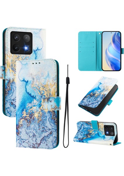 Xiaomi 14T Pro Kılıf Desen Baskı Cüzdan Telefon Kılıfı Askı-Okyanus Mermeri Için (Yurt Dışından)