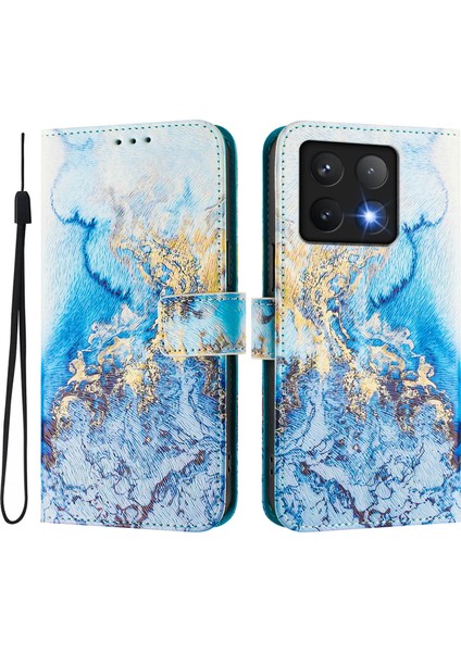 Xiaomi 14T Pro Kılıf Desen Baskı Cüzdan Telefon Kılıfı Askı-Okyanus Mermeri Için (Yurt Dışından) modelleri
