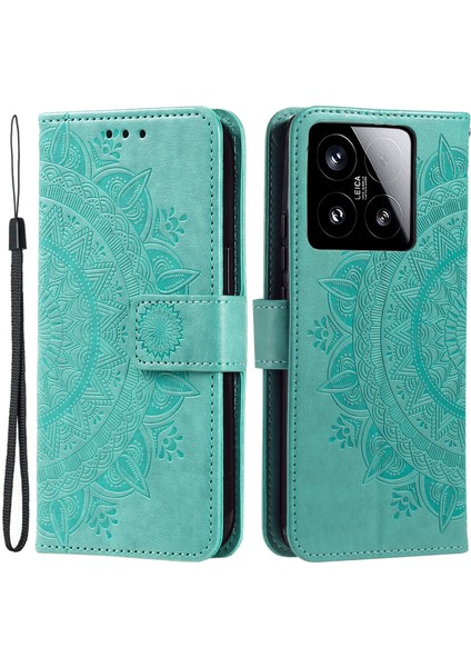 Xiaomi 15 Kılıf Baskılı Totem Pu Deri Cüzdan Telefon Kapağı-Nane Yeşili (Yurt Dışından)
