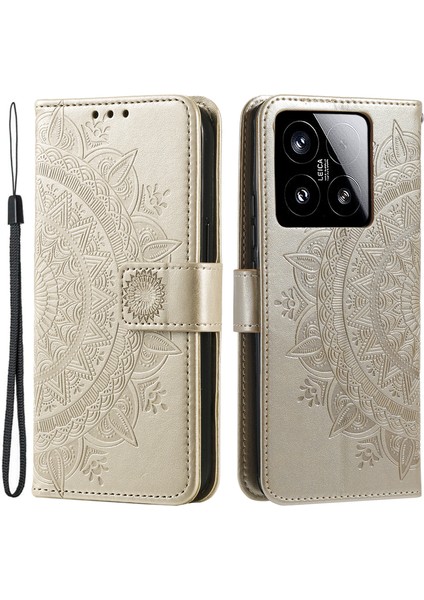 Xiaomi 15 Kılıf Baskılı Totem Pu Deri Cüzdan Telefon Kapağı-Altın (Yurt Dışından)