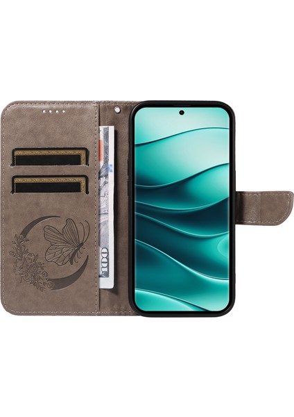 Xiaomi Redmi Note 14 Pro 5G-14 Pro+ 5G Kılıf Desenli Deri Cüzdan Kapaklı Telefon Kapağı-Gri (Yurt Dışından) fiyatları