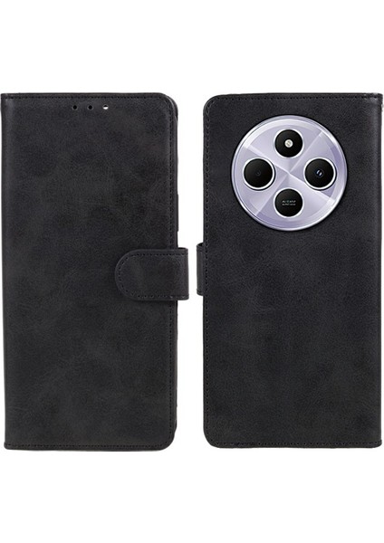 Xiaomi Poco C75 4G-Redmi 14R 5G-14C 4G Kılıf Pu Deri Cüzdan Koruyucu Telefon Kapağı Buzağı Doku-Siyah (Yurt Dışından)