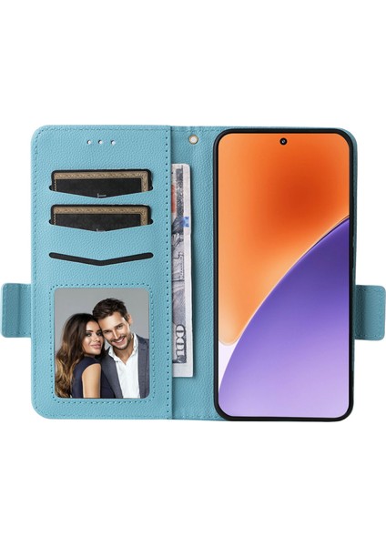 Xiaomi 15 Kılıf Litchi Doku Pu Deri Cüzdan Çevirmeli Telefon Kapağı-Bebek Mavisi (Yurt Dışından) modelleri