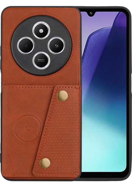 Xiaomi Poco C75 4G-Redmi 14R 5G-14C 4G Kılıf Kart Yuvaları Deri + Tpu Telefon Kapağı-Kahverengi (Yurt Dışından)