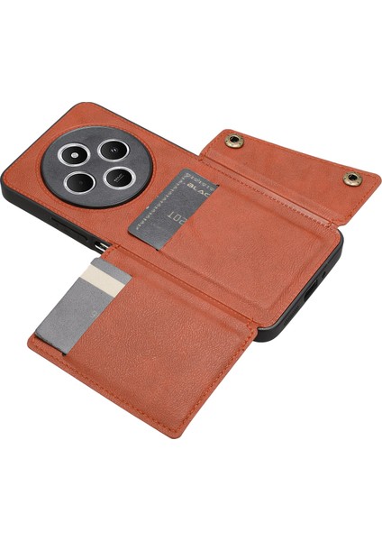Xiaomi Poco C75 4G-Redmi 14R 5G-14C 4G Kılıf Kart Yuvaları Deri + Tpu Telefon Kapağı-Kahverengi (Yurt Dışından)