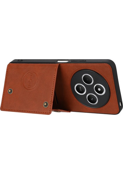 Xiaomi Poco C75 4G-Redmi 14R 5G-14C 4G Kılıf Kart Yuvaları Deri + Tpu Telefon Kapağı-Kahverengi (Yurt Dışından)