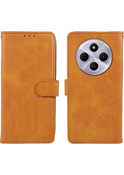 Xiaomi Poco C75 4G-Redmi 14R 5G-14C 4G Kılıf Pu Deri Cüzdan Koruyucu Telefon Kapağı Buzağı Doku-Haki (Yurt Dışından)