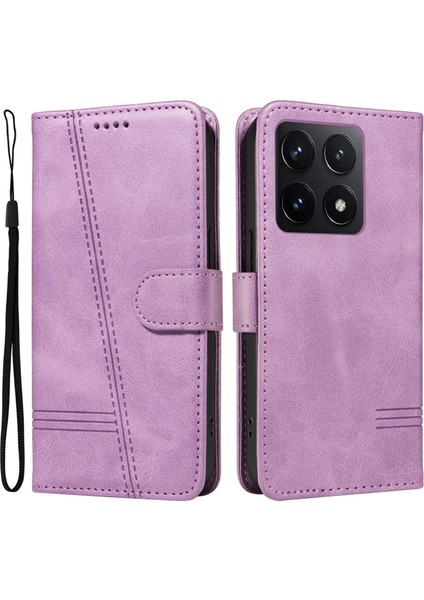 Xiaomi 14T Kılıf Kapaklı Cüzdan T-Şekil Hatları Deri Telefon Kapağı-Mor Için (Yurt Dışından)