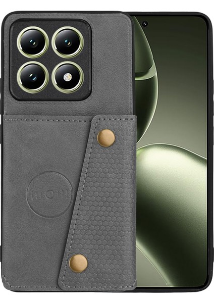 Xiaomi 14T Kılıf Kart Yuvaları Deri+Tpu Telefon Kapağı-Gri (Yurt Dışından)