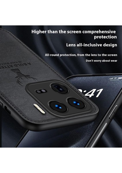 Xiaomi 15 Kılıf Için Geyik Desenli Kumaş Doku Pu Deri Hibrit Telefon Kapağı-Siyah (Yurt Dışından) indirimleri