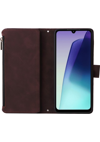 Xiaomi Poco C75 4G-Redmi 14R 5G-14C 4G Kılıf Fermuar Cüzdan Çoklu Kart Yuvaları Deri Telefon Kapağı-Kahve (Yurt Dışından)