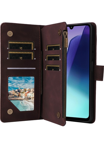 Xiaomi Poco C75 4G-Redmi 14R 5G-14C 4G Kılıf Fermuar Cüzdan Çoklu Kart Yuvaları Deri Telefon Kapağı-Kahve (Yurt Dışından)