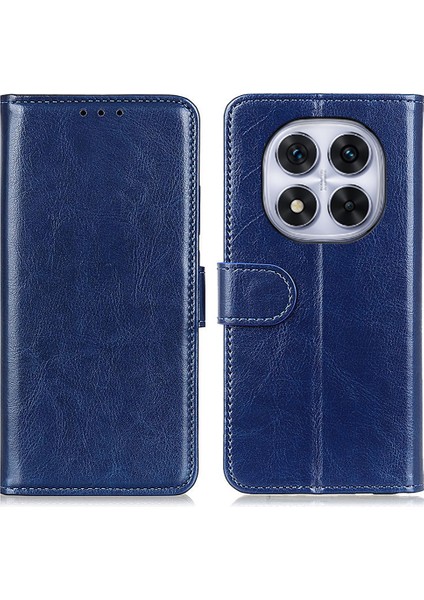 Xiaomi Redmi Note 14 Pro 5G Kılıfı Crazy Horse Doku Pu Deri Telefon Kapağı-Mavi (Yurt Dışından)