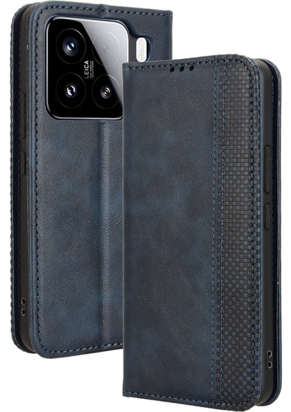 Xiaomi 15 Pro Cüzdan Retro Dokulu Telefon Kılıfı-Mavi (Yurt Dışından)
