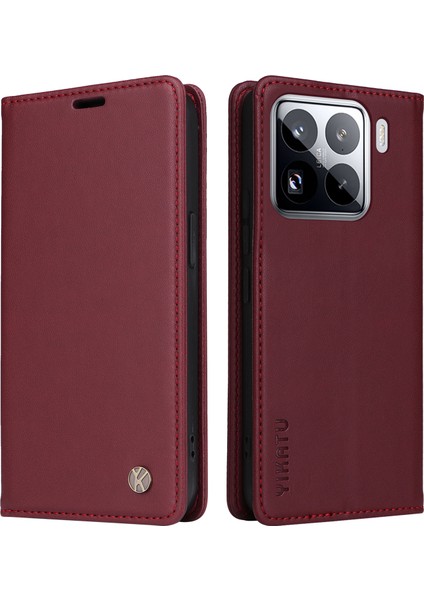 Xiaomi 15 Pro Için Kılıf Deri Telefon Kapağı Güçlü Manyetik Kapatma-Şarap Kırmızısı (Yurt Dışından)