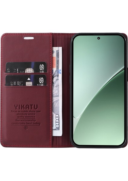Xiaomi 15 Pro Için Kılıf Deri Telefon Kapağı Güçlü Manyetik Kapatma-Şarap Kırmızısı (Yurt Dışından)