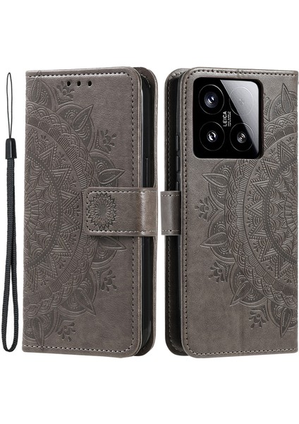 Xiaomi 15 Kılıf Baskılı Totem Pu Deri Cüzdan Telefon Kapağı-Gri (Yurt Dışından)